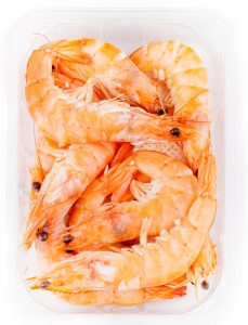 Cooked shrimp MAP packaging. 
Can be fresh or frozen.